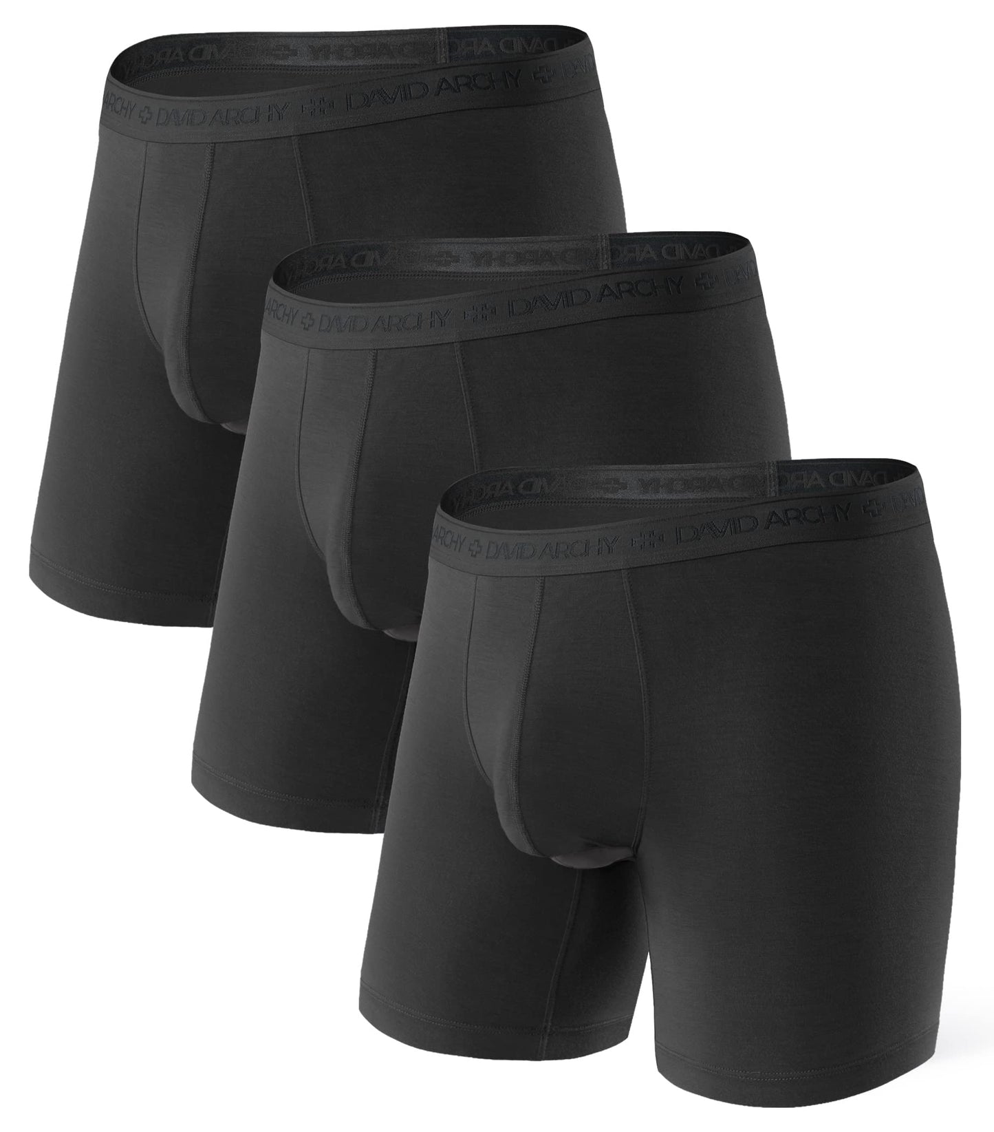 DAVID ARCHY Men's Underwear Modal Boxer Briefs Trunks Multi-Pack | Dual Pouch with Fly, Ultra Soft Second Skin Feel, Breathable Stretch Spandex, Anti Chafing, Daily Lounging Work Travel