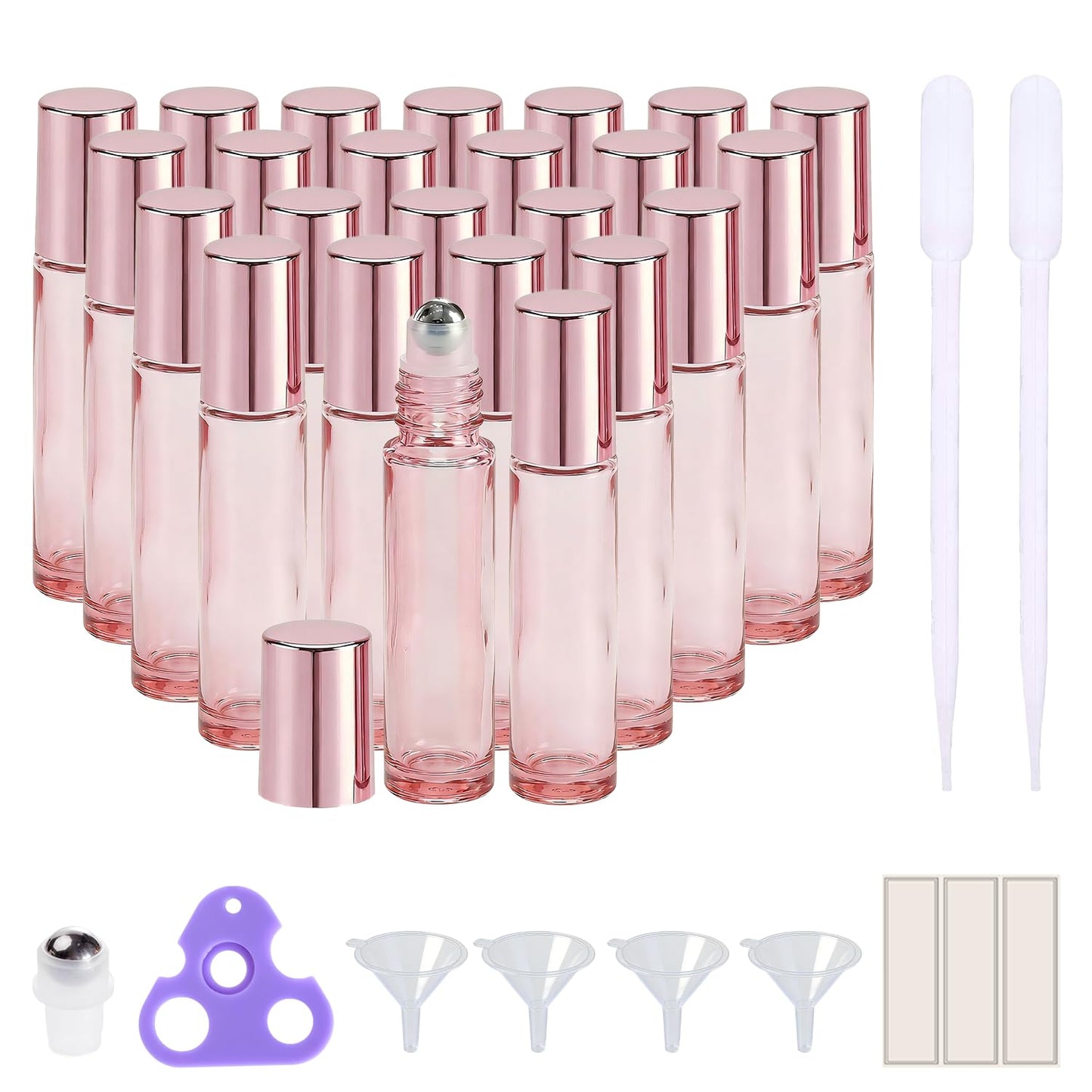 PrettyCare 4 Pack Amber Glass Oil Roller Bottles for Essential Oils 10ml, Roll On Bottles with Stainless Steel Roller Ball Leak-Proof Perfume Travel Refillable Bottle Empty, Beauty & Personal Care