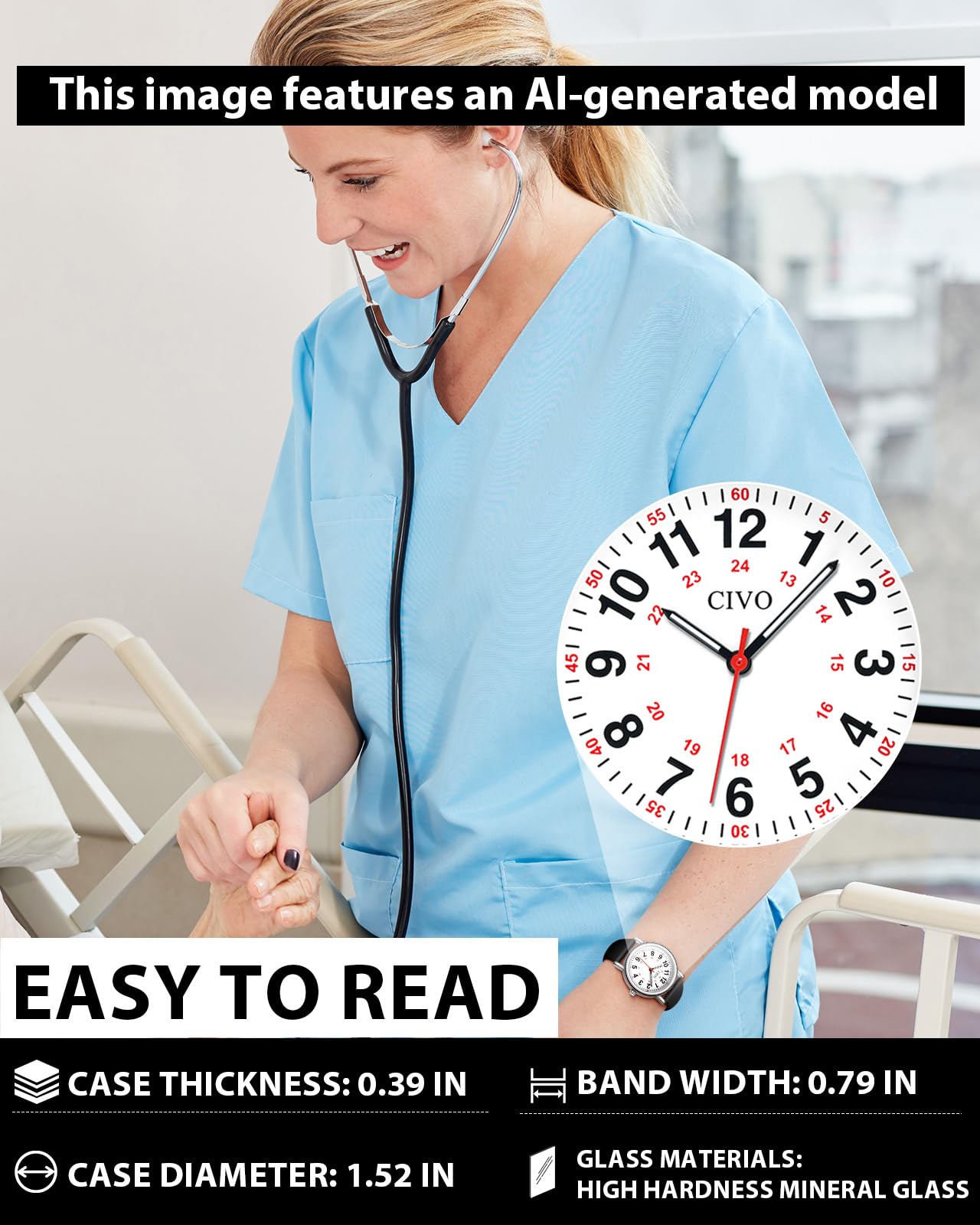 CIVO Nurse Watches for Women Men: Analog Waterproof Watch with Easy Read Dial Second Hand - Gifts for Nurses Medical Student Doctors