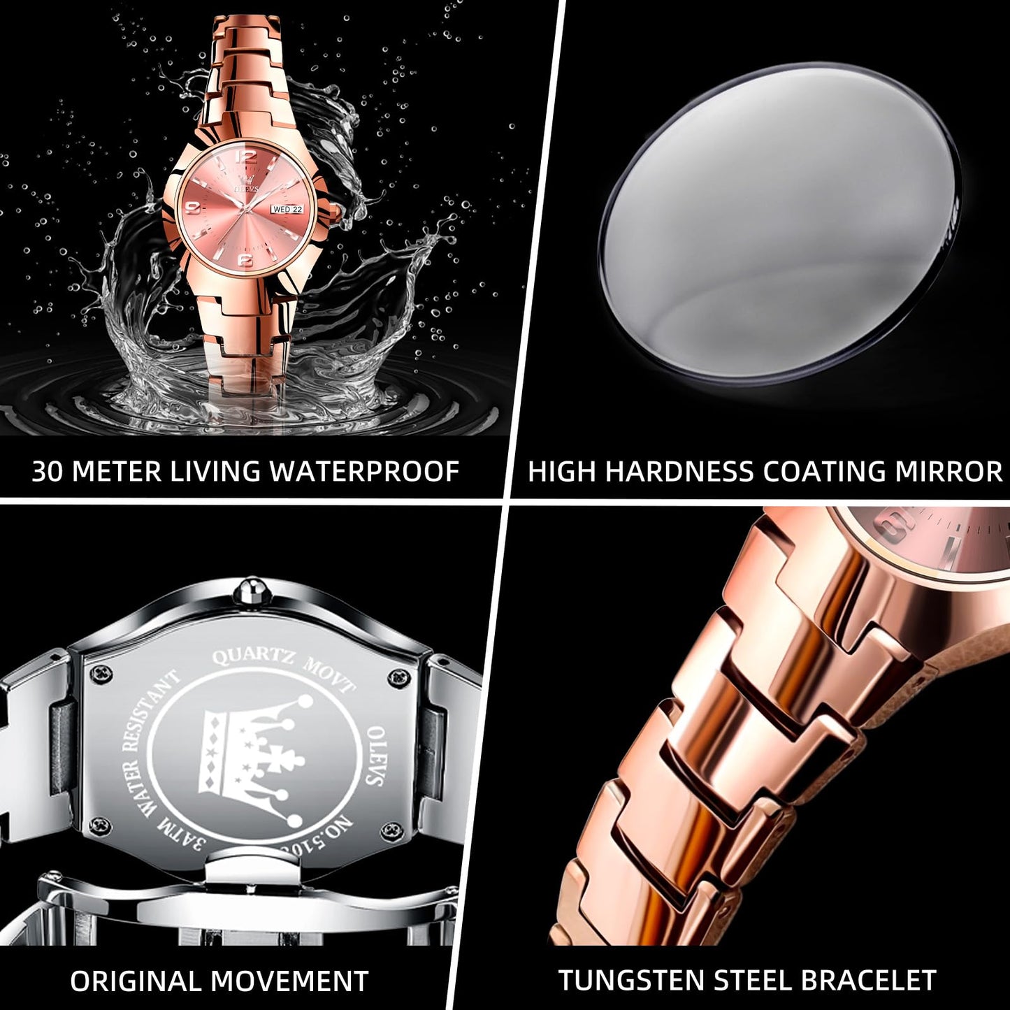 OLEVS Watch Women Luxury Dainty Vintage Square/Round Small Watches for Women Waterproof Stainless Steel Analog Women's Watches with Day Date Fashion Dress Easy Read Female Watch Reloj para Mujer