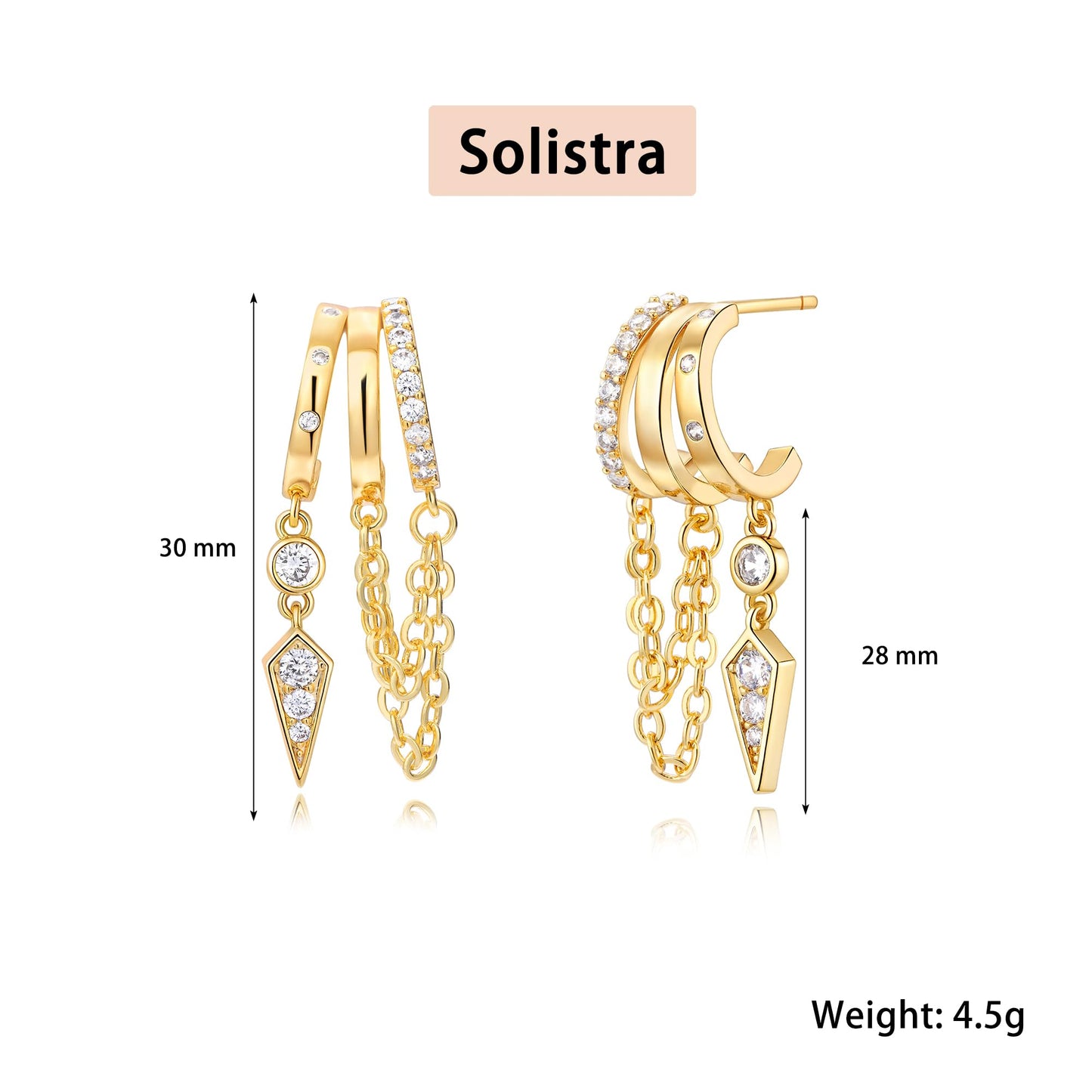 Gold Dangle Earrings for Women, 14k Gold Plated Stacked Triple Hoop Illusion Earrings Cubic Zirconia Huggie Earrings for Women Trendy