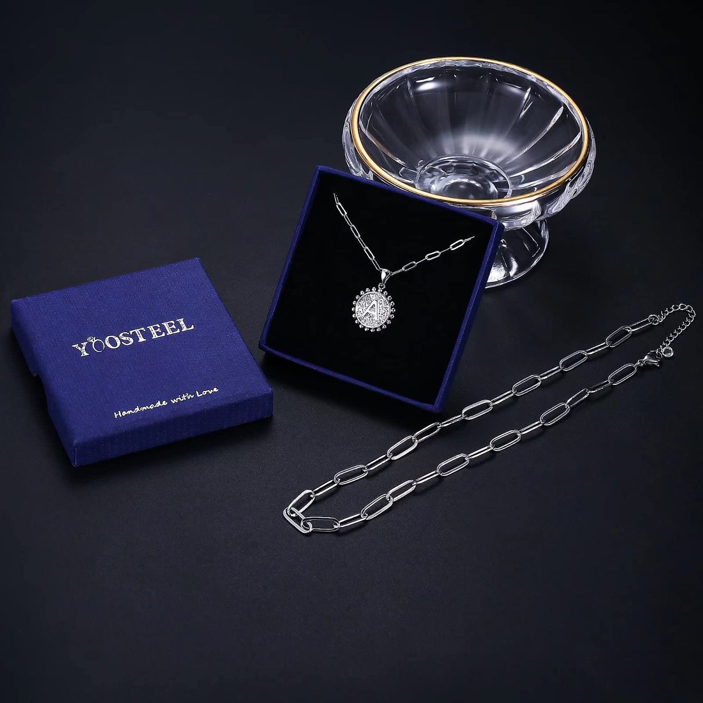 Yoosteel Layered Initial Necklaces for Women Trendy - 14K Gold-Plated Dainty Layering Paperclip Chain Coin Initial Necklace Jewelry Gifts for Women Mom Wife Teen Girls