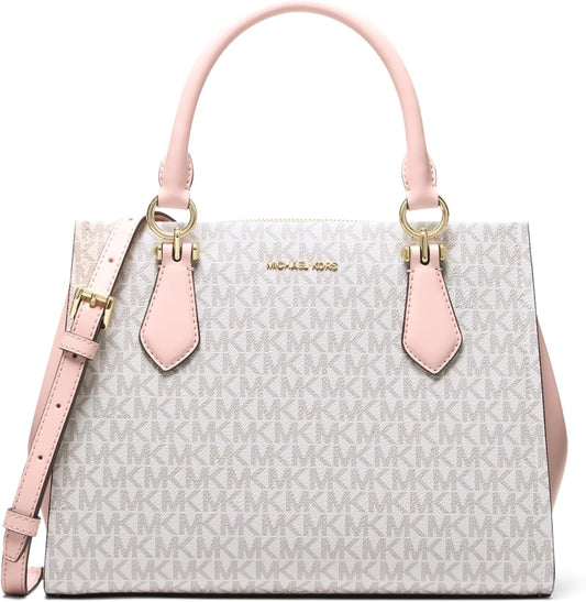 Michael Kors Marilyn Medium Satchel, Gold-Tone Hardware/MK Signature/Powder Blush Multi