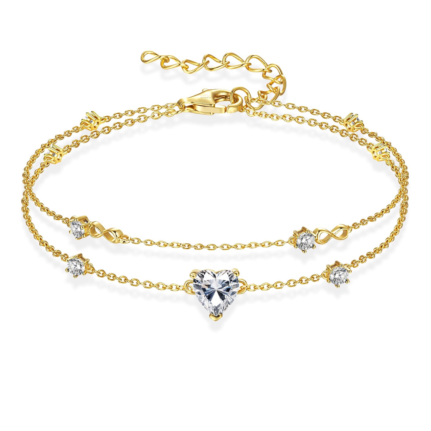 G&GEMSJEW Infinity Heart Birthstone Bracelets for Women, 925 Sterling Silver Women Charm Link Bracelet Adjustable, Birthday Anniversary Christmas Jewelry Gifts for Women Wife Mom Girlfriend Her