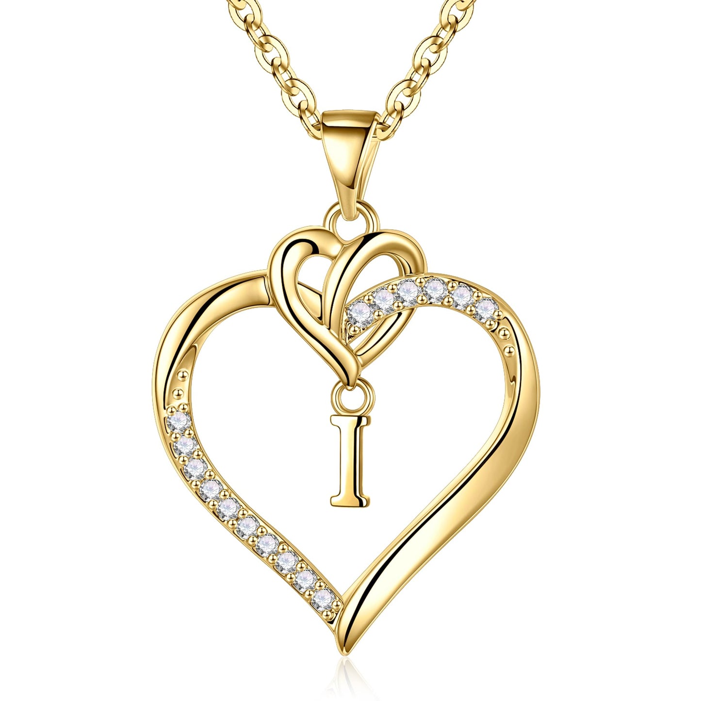 STORUP Heart Initial Necklaces for Women Girls, 14K-Gold-Plated Initial A-Z Heart Necklaces for Teen Girl Jewelry Birthday Gifts for Girls Women Her Wife Mom