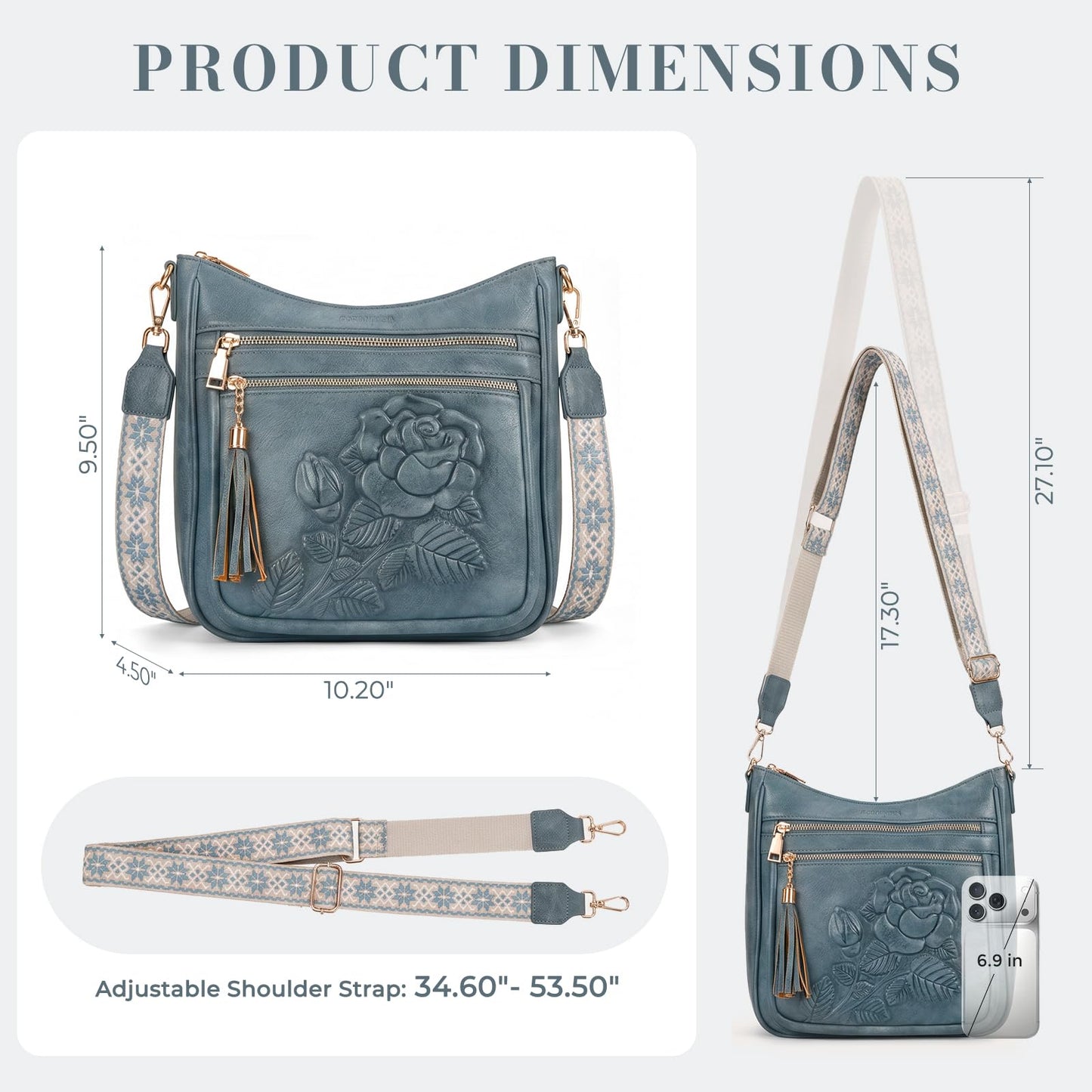 Crossbody Bags for Women, Vegan Leather Crossbody Purse, Multiple Pocket Daily Travel Shoulder Bag with Boho Strap