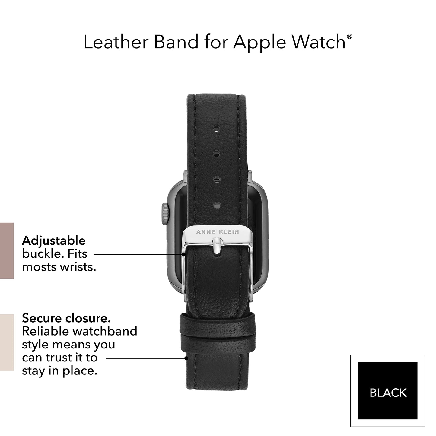 Anne Klein Leather Fashion Band for Apple Watch Secure, Adjustable, Apple Watch Band Replacement, Fits Most Wrists