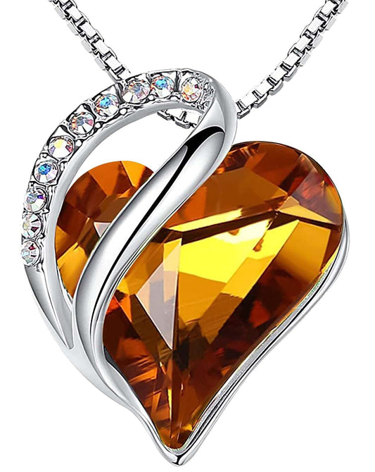 Leafael Gift Necklaces for Women, Infinity Love Birthstone Heart Crystal Pendant, Birthday Anniversary Jewelry for Wife, Mom, and Her, Silver Plated, 18" + 2" Adjustable Chain
