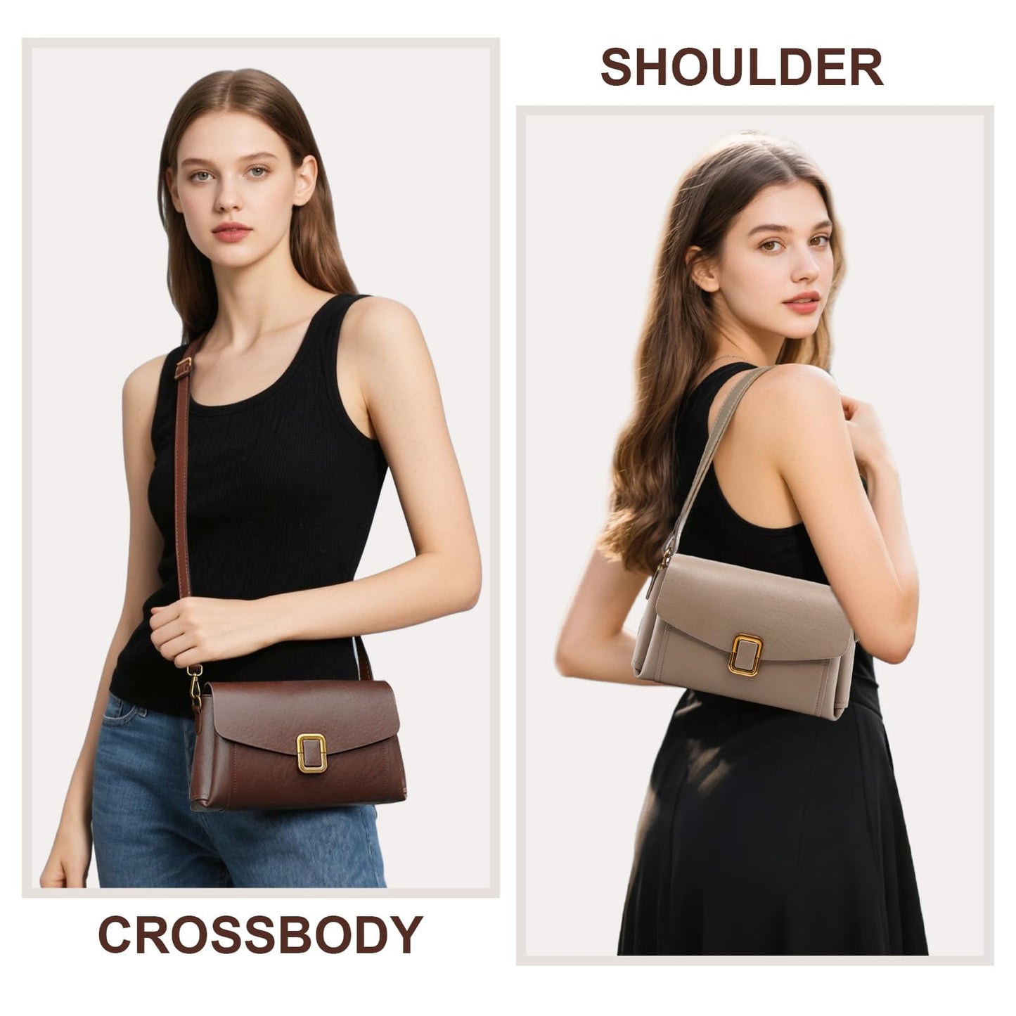 Genuine Leather Crossbody Bag for Women, Adjustable Shoulder Bag | Genuine Leather, 2 Detachable Straps, Satchel, Compact & Lightweight, Travel, Everyday, Work, Gift