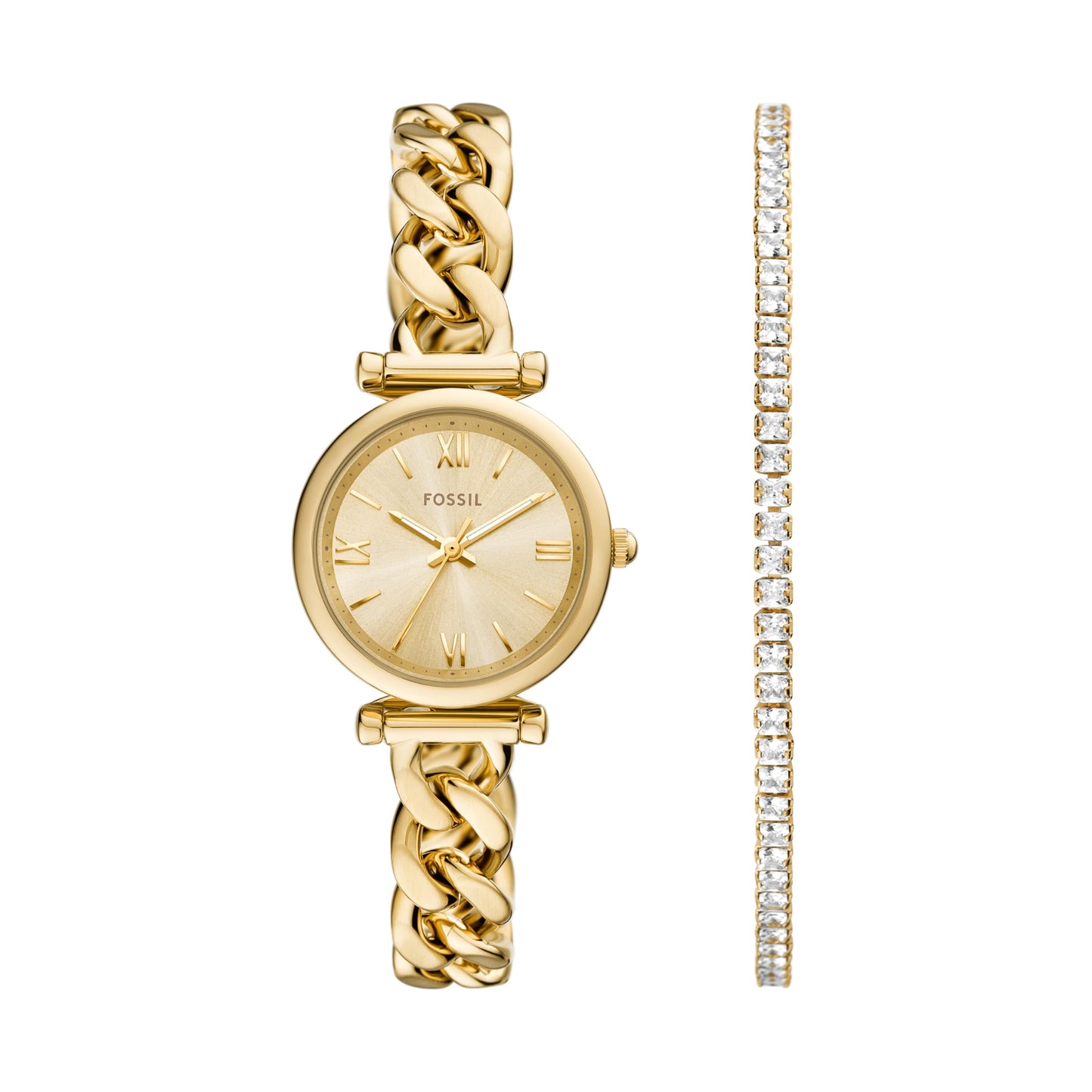 Fossil Women's Watch and Bracelet Set, Carlie Three-Hand Stainless Steel Watch for Women and Bracelet Set
