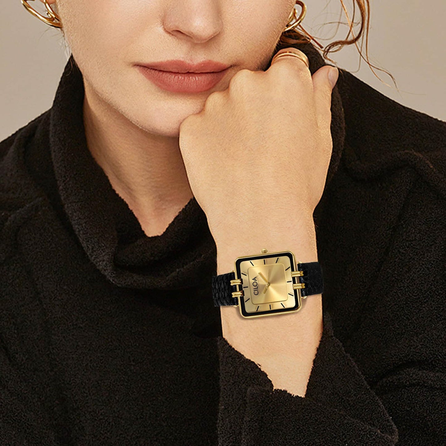 Women's Leather Strap Watch Dainty Elegant Gold Watches for Women Classic Casual Fashion Square Ladies Watch Gifts Present for Her