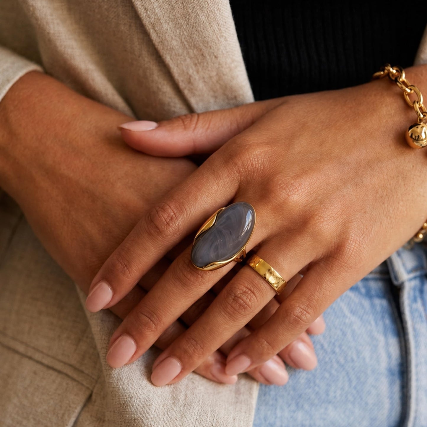Mchic Colorful Chunky Statement Ring for Women: Boho Large Oval Acrylic Finger Ring Stainless Steel Adjustable Beach Summer Y2K Handmade Jewelry Gift for Women