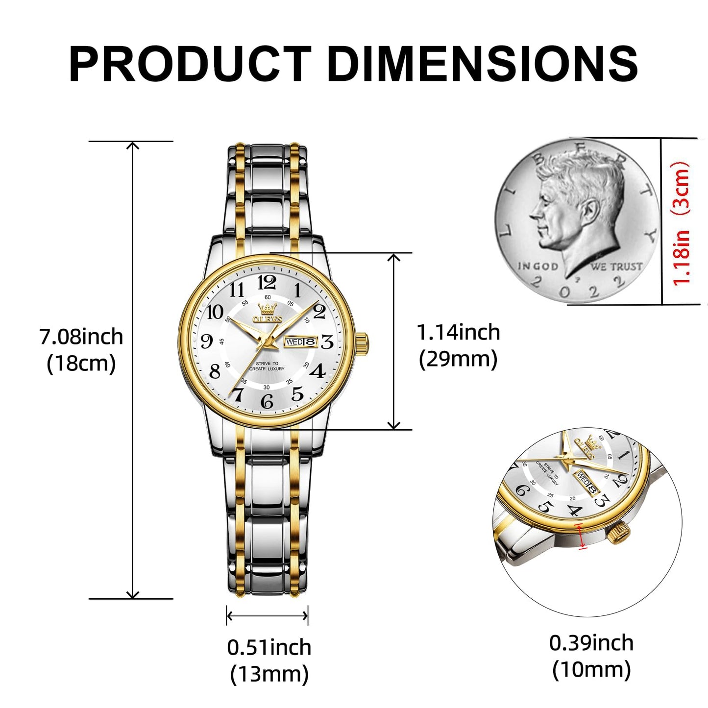 OLEVS Watch for Women Luxury Fashion Diamond Classic Arabic Dial Wrist Women's Watches with Date Waterproof Stainless Steel Quartz Ladies Watch