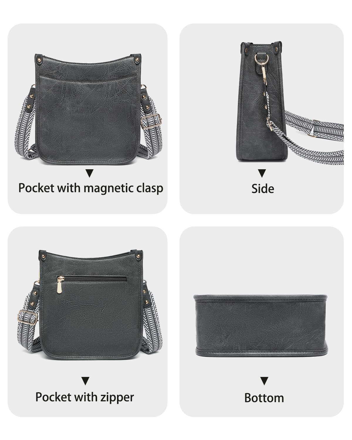 Purses for Women 3PCS, Crossbody Bags Set Large Leather Purse Shoulder Handbags with Wallet Adjustable Straps for Ladies Tote