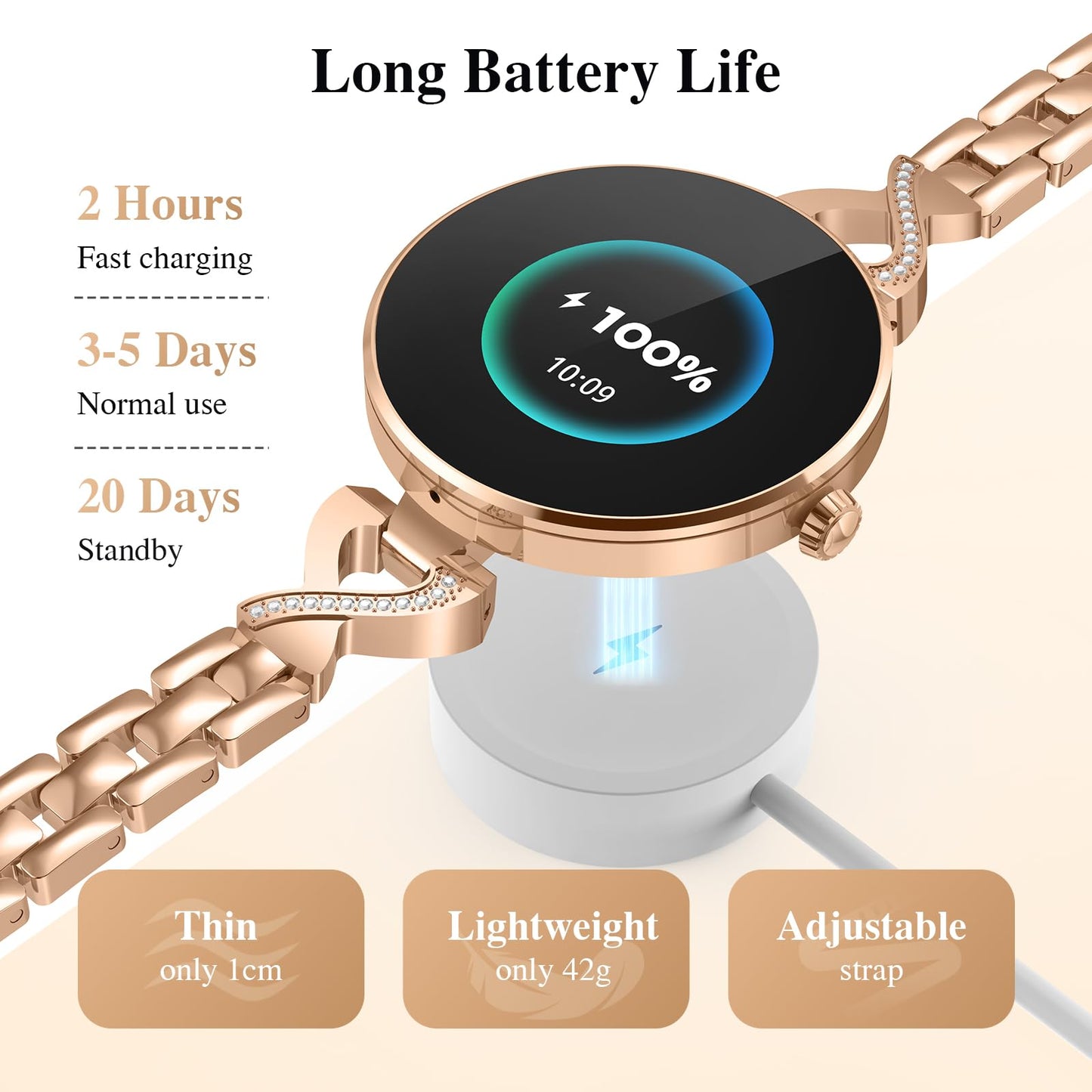Smart Watches for Women, Answer/Make Call, 1.04'' AMOLED, 24H Sleep Tracker, Fitness Tracker with Heart Rate/Blood Pressure/SpO2/Stress Monitor, 100+ Sport Modes Waterproof Smartwatch for IOS Android