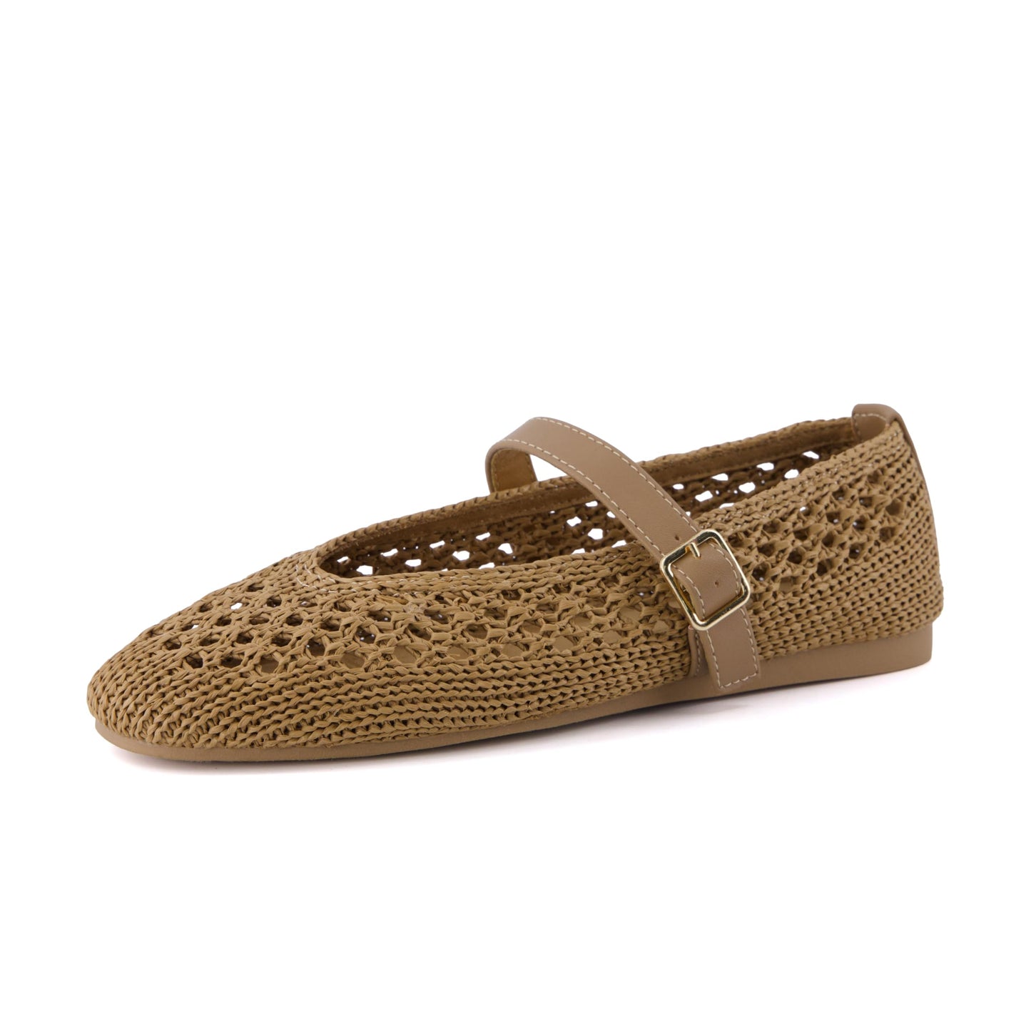 CUSHIONAIRE Graff Mary Jane Shoes for Women, Woven Ballet Flats with Adjustable Buckle Strap, Lightweight Slip On Shoes
