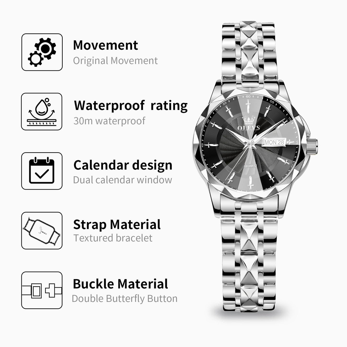 OLEVS Women's Luxury Elegant Watch, Fashion Waterproof Ladies Dress Watch, Stainless Steel Gold Silver Watches for Women, Small Wrist with Day Date, Ideal for Gift Daily Wear