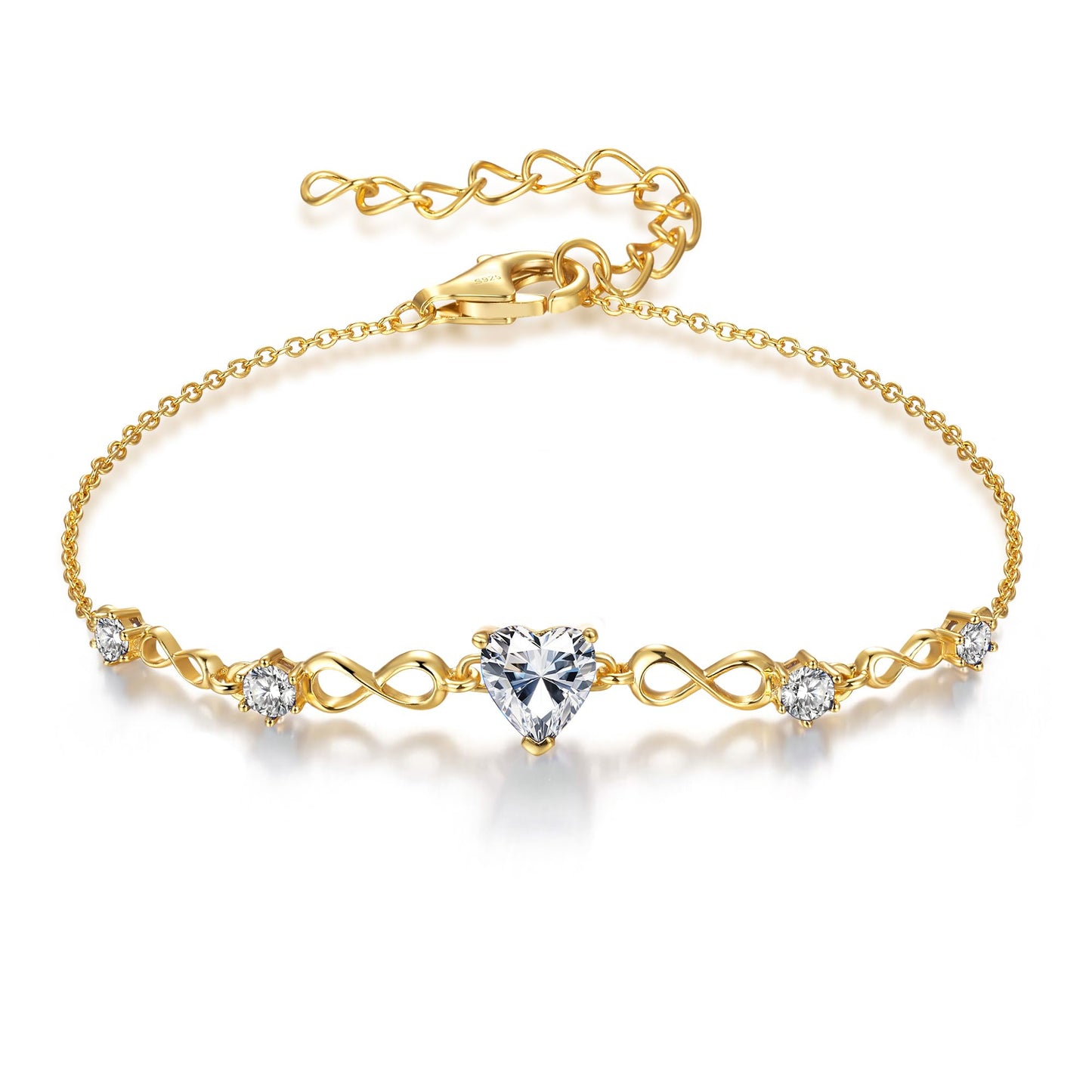 G&GEMSJEW Infinity Heart Birthstone Bracelets for Women, 925 Sterling Silver Women Charm Link Bracelet Adjustable, Birthday Anniversary Christmas Jewelry Gifts for Women Wife Mom Girlfriend Her