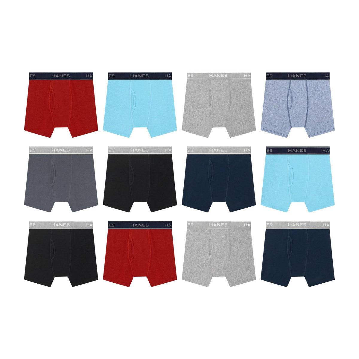 Hanes® Boys' Tagless® Boxer Briefs, 10-Pack Value Pack Black/Grey/Blue/Red Small