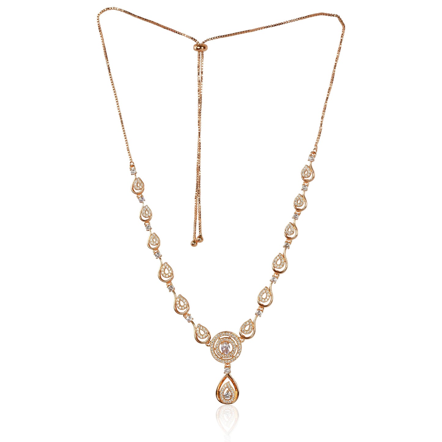Nilu's Collection American Diamond Stone Studded | Rose Gold/Silver Plated | Anti Tarnish Jewellery Set for Women | Matching Earrings Perfect for Weddings and Special Occasions