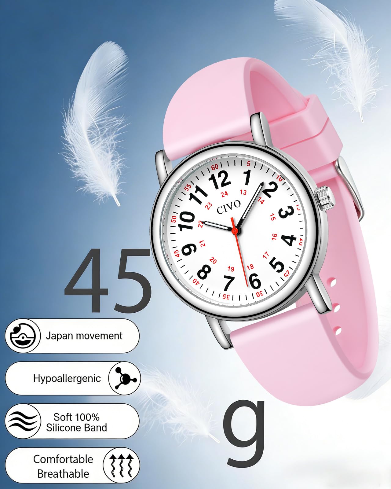 CIVO Nurse Watches for Women Men: Analog Waterproof Watch with Easy Read Dial Second Hand - Gifts for Nurses Medical Student Doctors