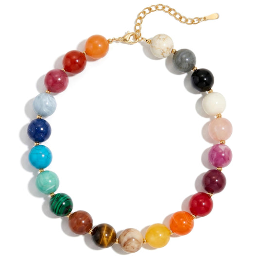 Colorful Beaded Necklace for Women Boho Statement Chunky Necklace Natural Stone Beads Gemstone Choker Necklaces Handmade Summer Beach Jewelry