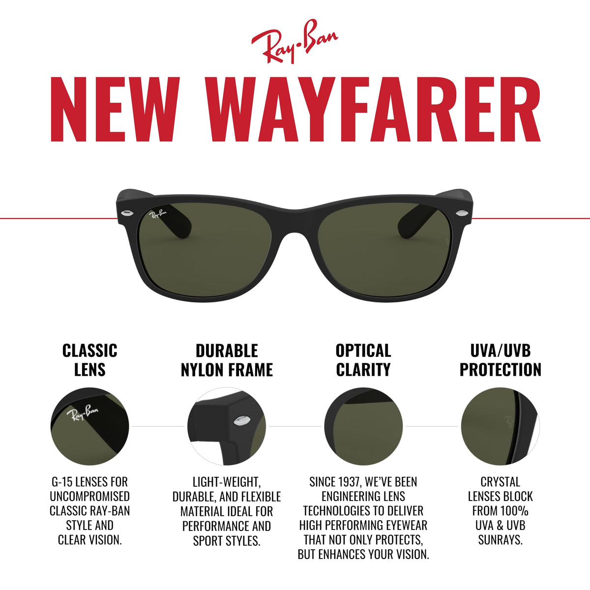 Ray-Ban Unisex RB2132 New Wayfarer Square Sunglasses, Rubber Black/G-15 Green, 55 mmRay-Ban Unisex RB2132 New Wayfarer Square Sunglasses, Rubber Black/G-15 Green, 55 mm