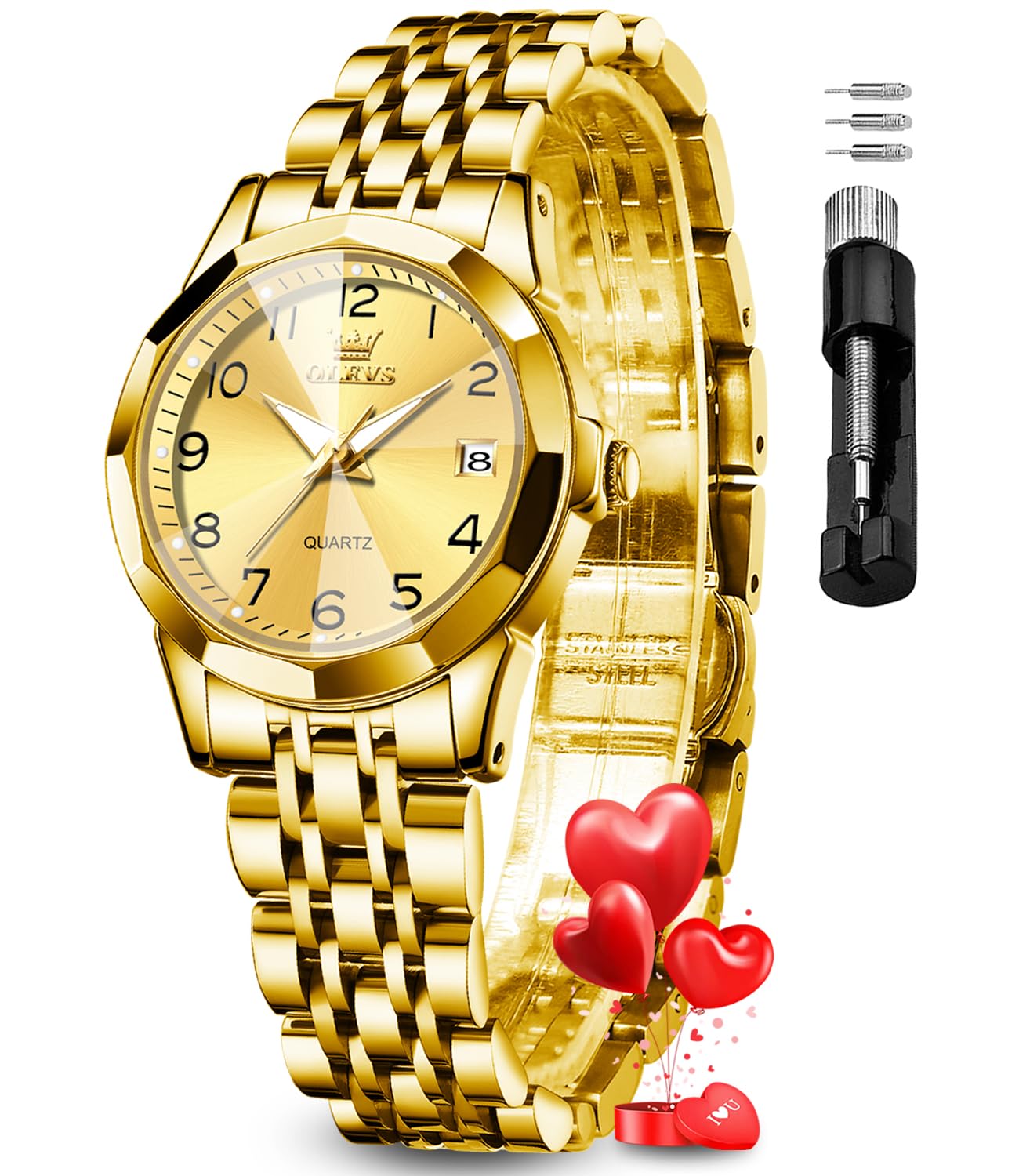 OLEVS Womens Watch Fashion Dress Diamond Female Watches for Ladies Analog Quartz Stainless Steel Waterproof Luminous Day Date Two Tone Wristwatch