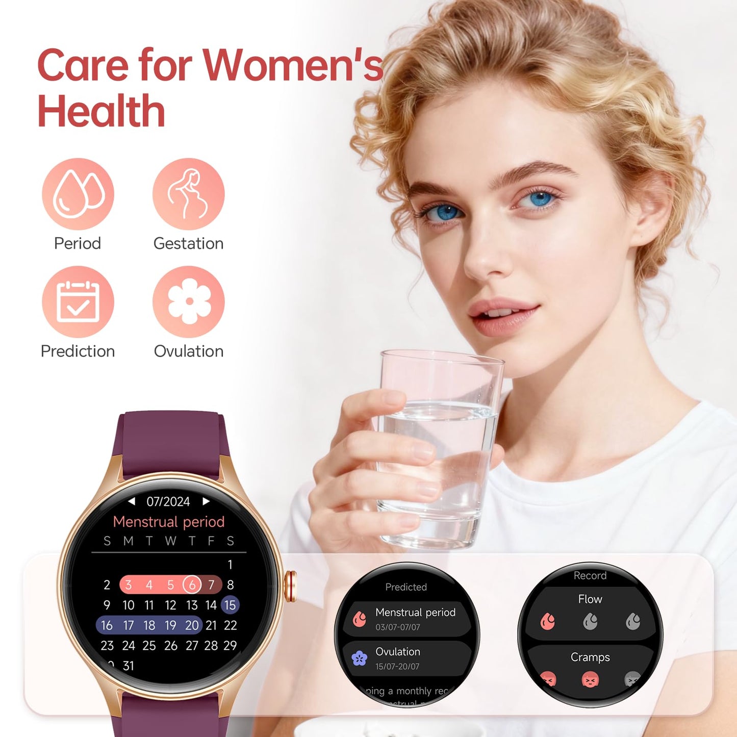 Woneligo Smart Watch for Women,1.57inch AMOLED Touchscreen Fitness Watch for iPhone & Android,Heart Rate/Sp02/Sleep Monitor,110+ Sport Modes IP68 Waterproof Bluetooth Calls,2 Bands (Pink, 1.57)