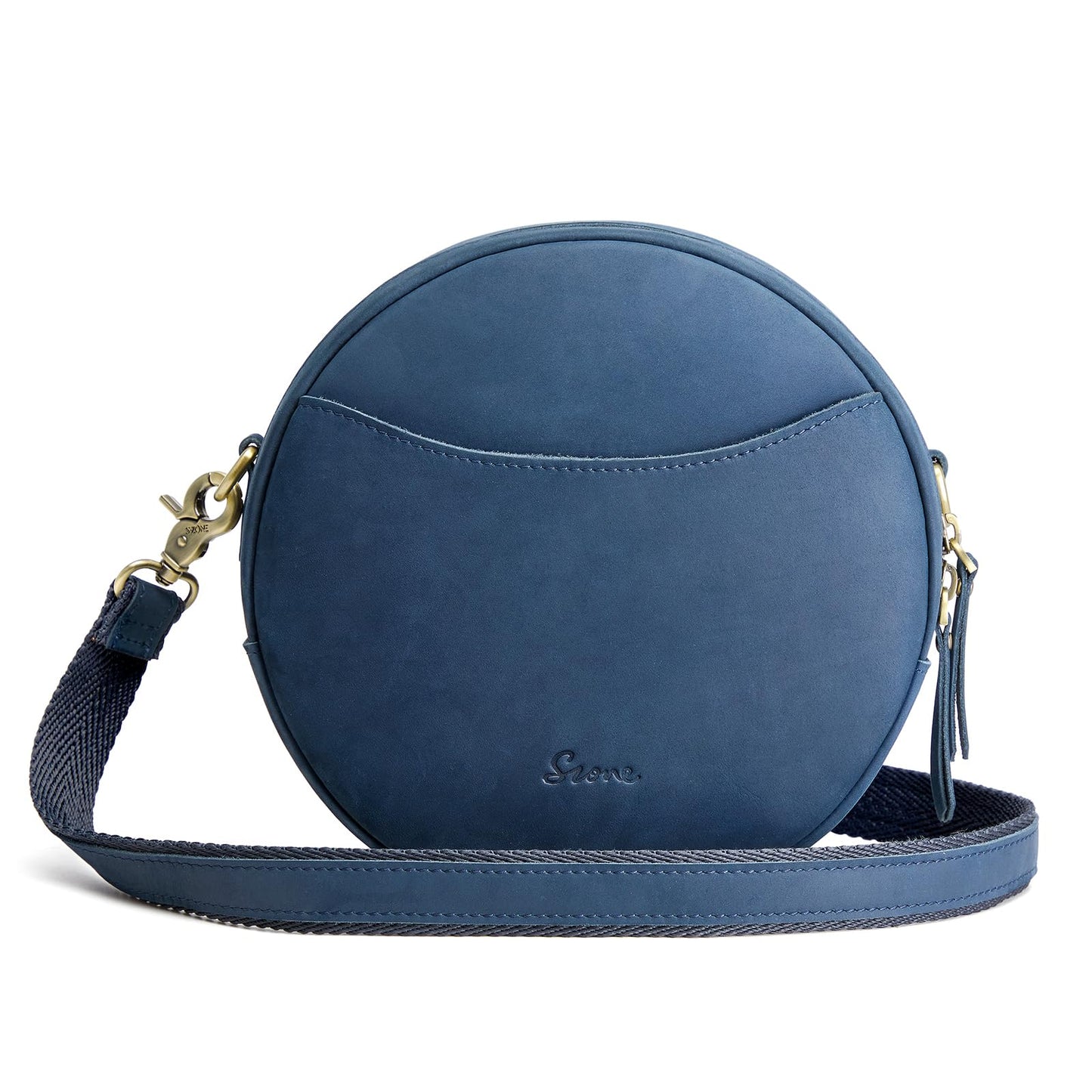 S-ZONE Leather Crossbody Bags for Women Circle Shoulder Round Purse Travel | Top Grain Leather, Keychain, Designer Handbag, Vintage, Multi Pockets, Detachable Strap, Eveyday Outing