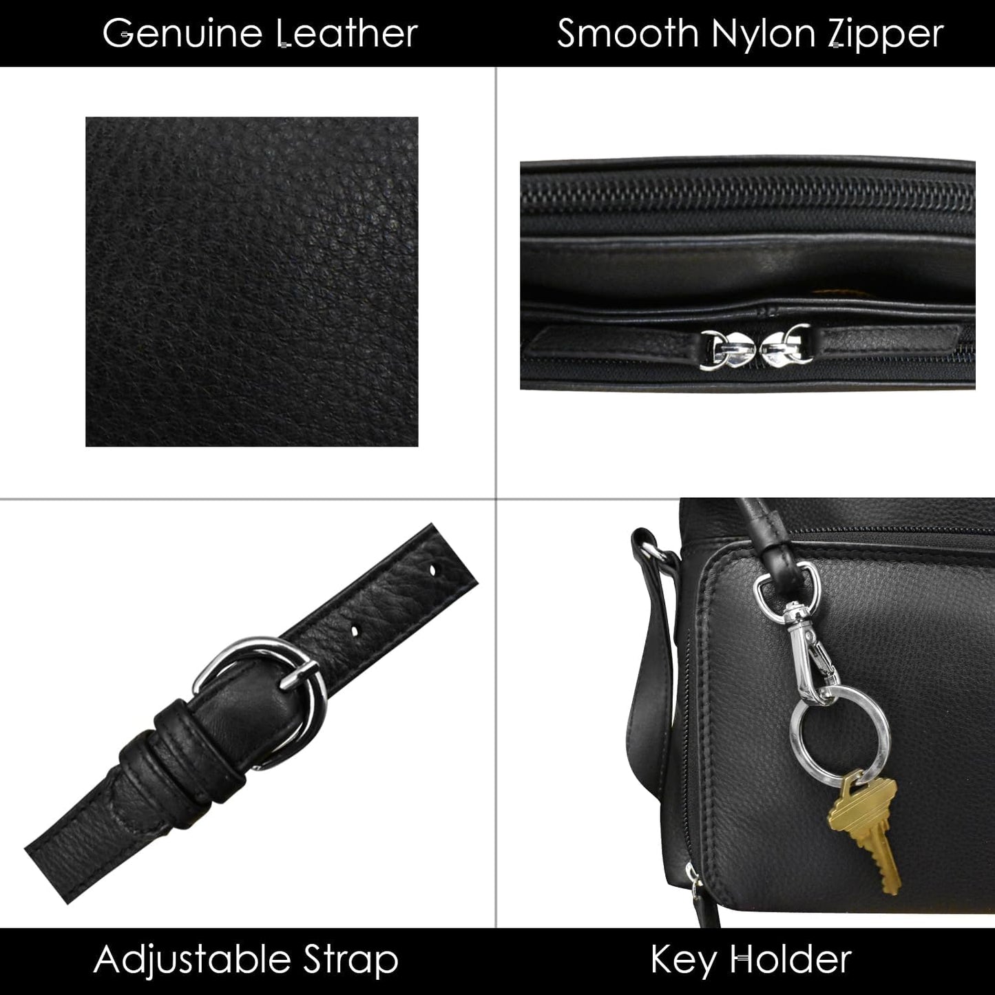 ili New York Genuine Leather Crossbody Bags with RFID Protection & Adjustable Straps - Black & Toffee