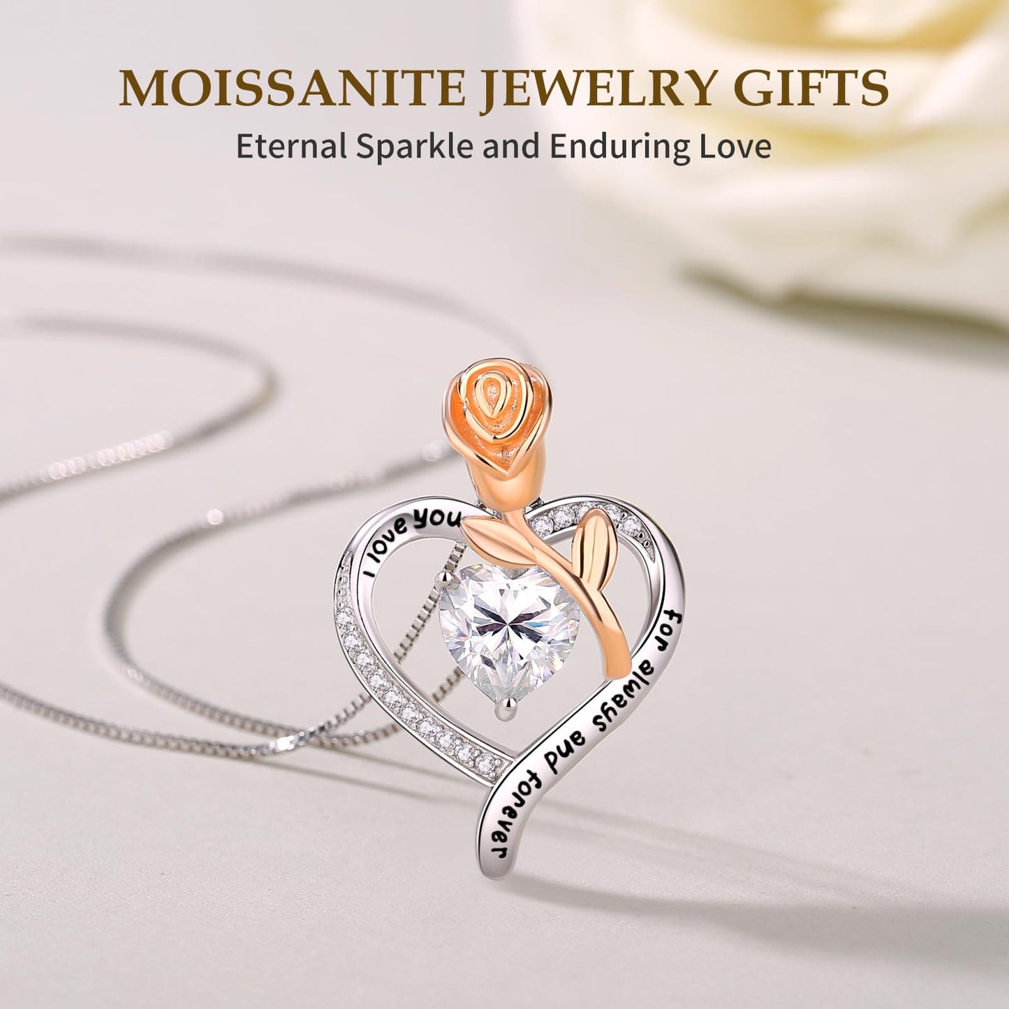 Gorgeous Moissanite Necklaces for Women - Sterling Silver 1-3CT D Color Moissanite Pendant Necklace, Mother Day Birthday Gifts for Mom Wife Girlfriend Daughter, Wedding Anniversary Christmas Jewelry Gift