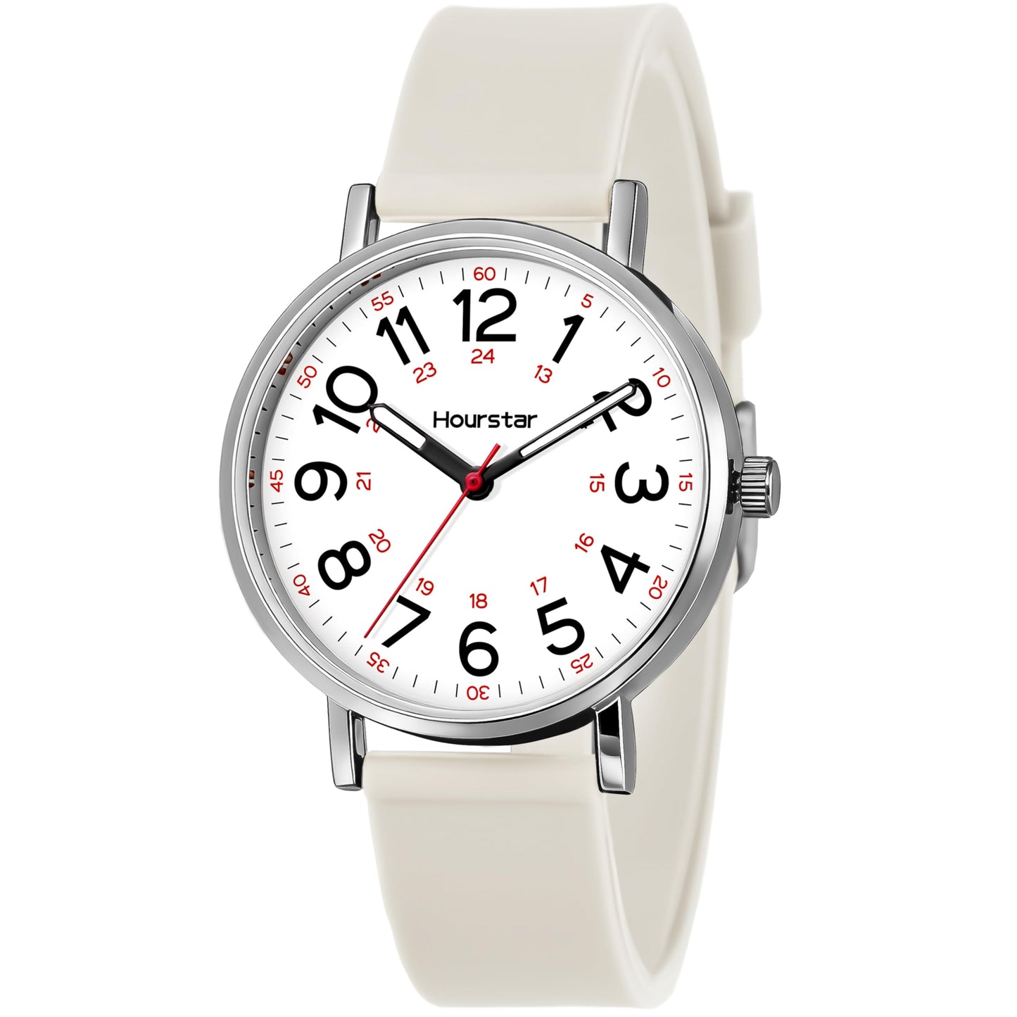 Women's Analog Nurse Watch with Second Hand for Nursing, 12/24 Time, Silicone Band, Easy Read