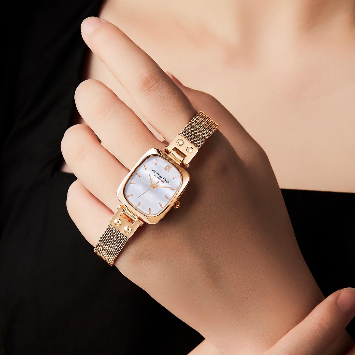 VICTORIA HYDE Dainty Women's Wrist Watch, Rectangle Watches for Women, Womens Watch with Stainless Steel Bracelet or Leather Band