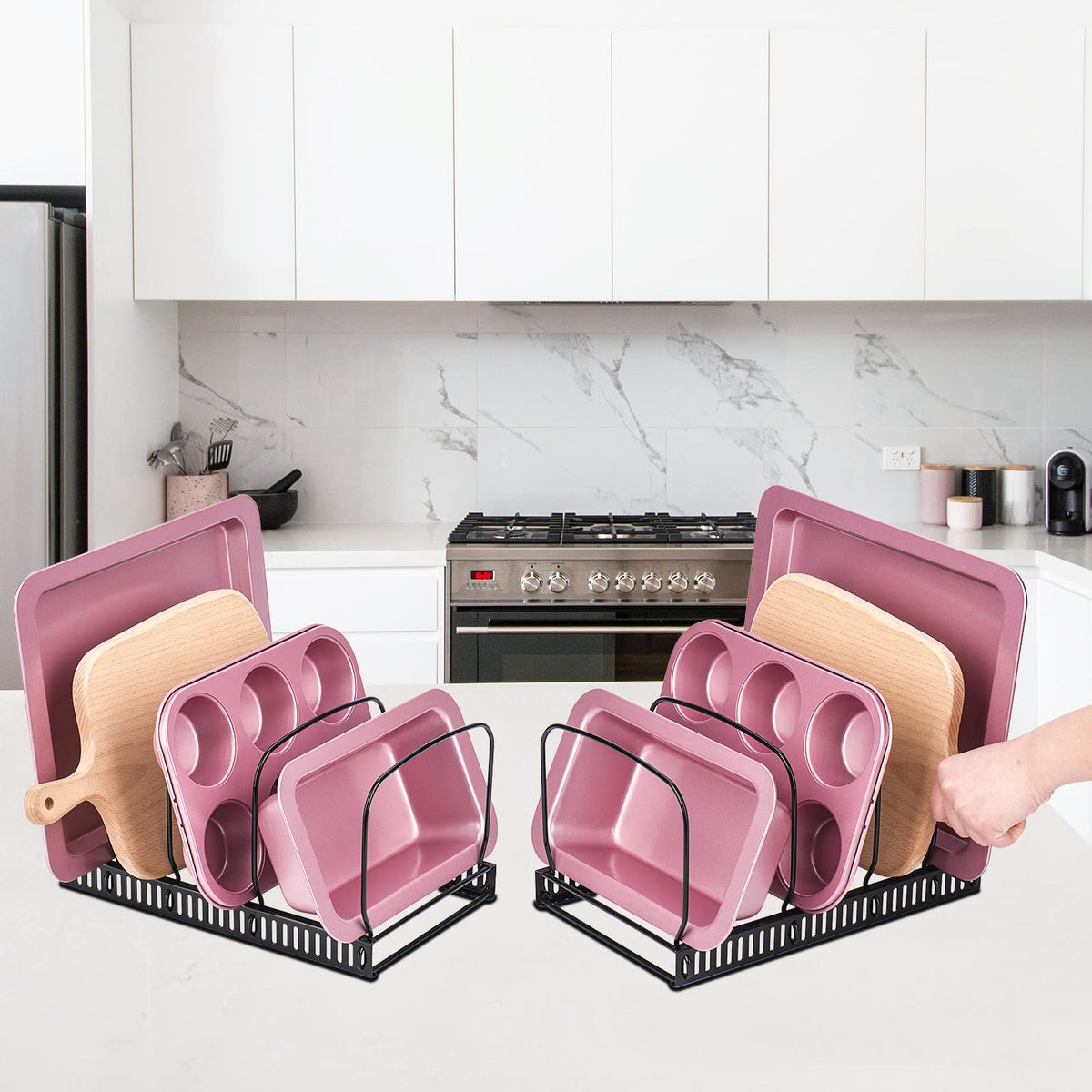 Adjustable Cookware Organizer Rack for Pots, Pans & Lids