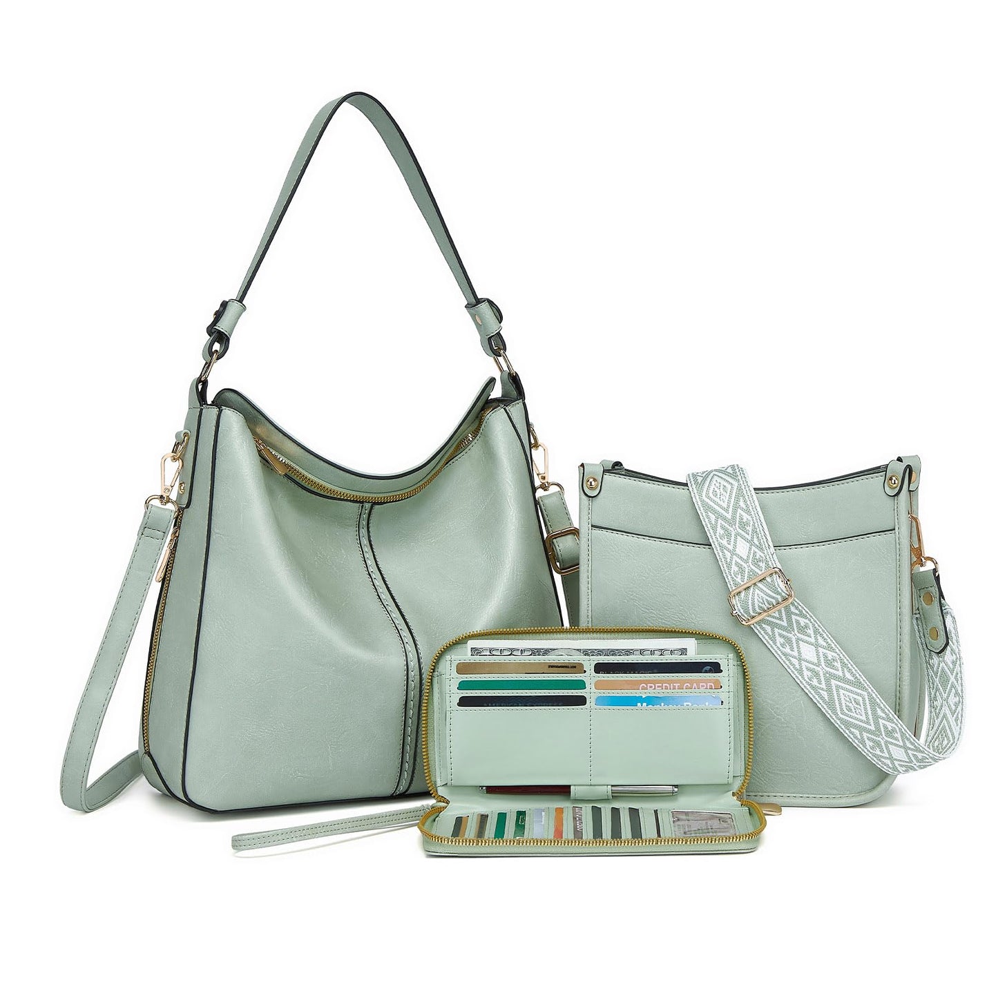 Purses for Women 3PCS, Crossbody Bags Set Large Leather Purse Shoulder Handbags with Wallet Adjustable Straps for Ladies Tote