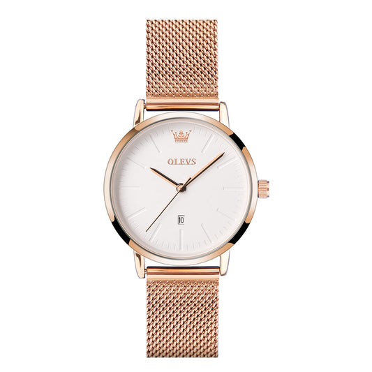 OLEVS Women's Mesh Bracelet Watch, Elegant Large Face Three Hand Analog Quartz Womens Wristwatch, Pretty Slim Date Display Waterproof Ladies Watches for Small Wrists