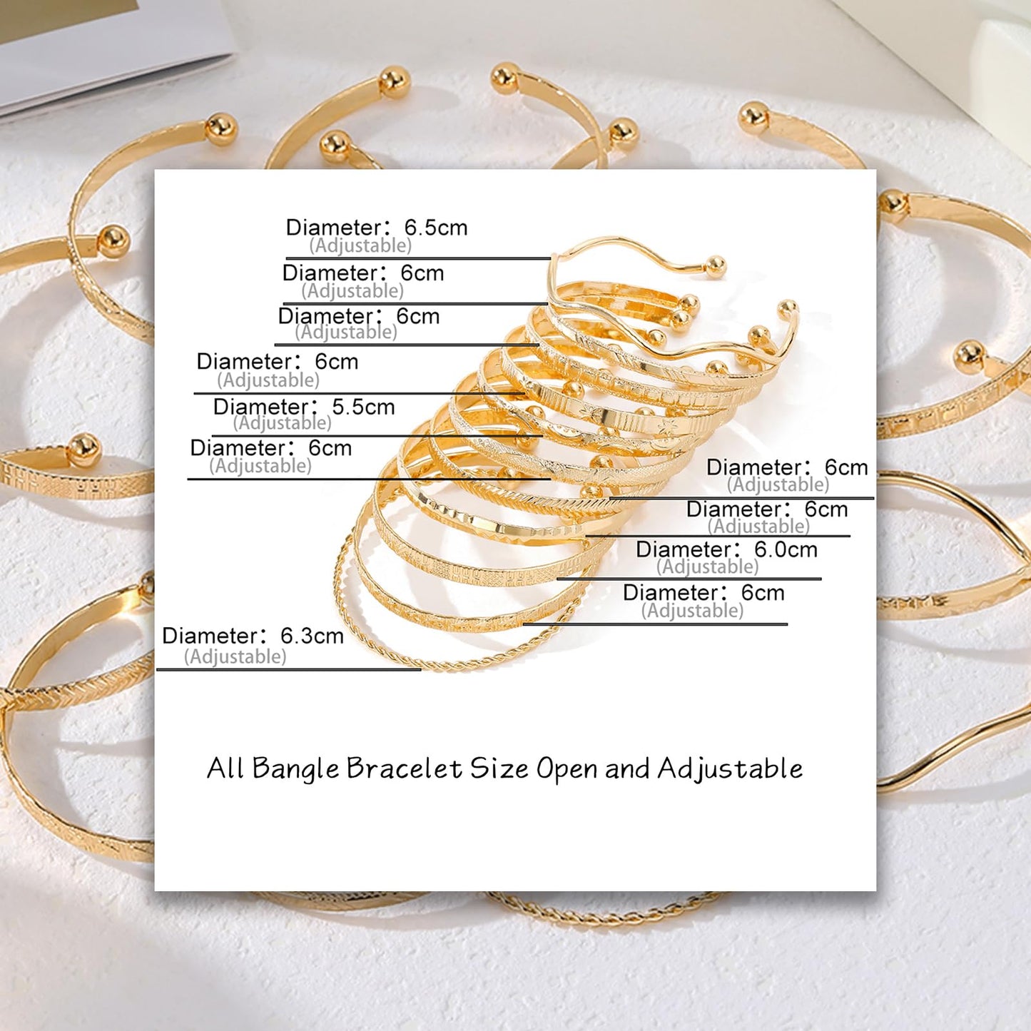 17IF Gold Bangle Bracelet For Women, 14k Multilayer Charm Textured Stackable Bracelets Boho Indian Chunky Cuff Fashion Jewelry Gift