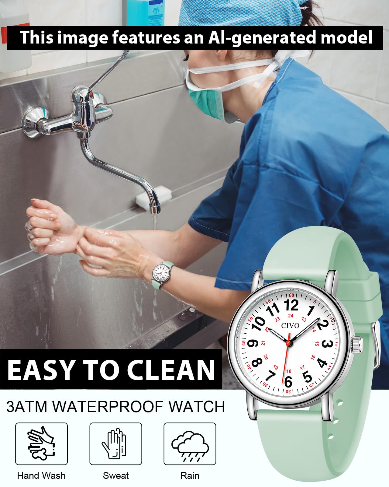 CIVO Nurse Watches for Women Men: Analog Waterproof Watch with Easy Read Dial Second Hand - Gifts for Nurses Medical Student Doctors