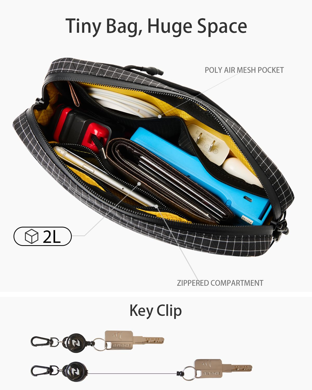 2L Sling Bag for Men & Women - Anti-Theft RFID Blocking Fanny Pack with Lockable Zippers, Water Resistant Lightweight Crossbody Bag for Travel Hiking Running Gym Walking Daily Use(Black)