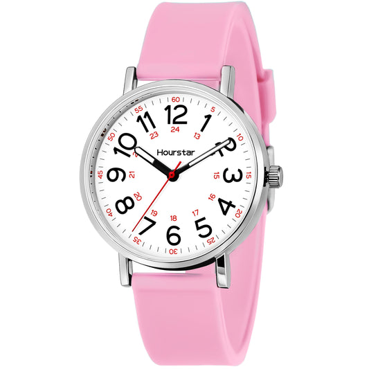 Women's Analog Nurse Watch with Second Hand for Nursing, 12/24 Time, Silicone Band, Easy Read