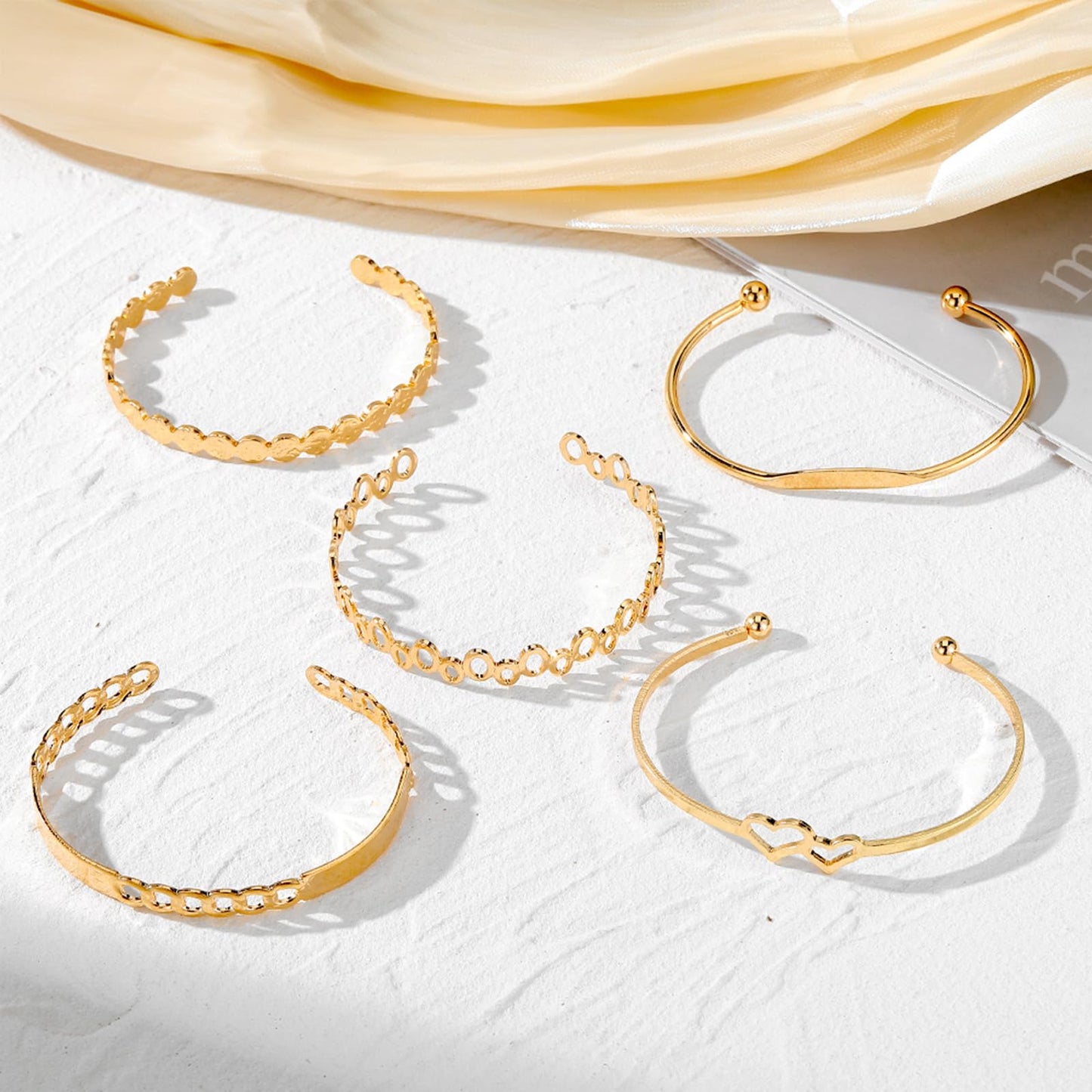IFKM Gold Bangle Bracelets For Women, 14k Gold Plated Multi Layer Stackable Cuff Bracelet Set, Trendy Elegance Charms Non Tarnish Minimalist Textured Boho Jewelry Gift for Women