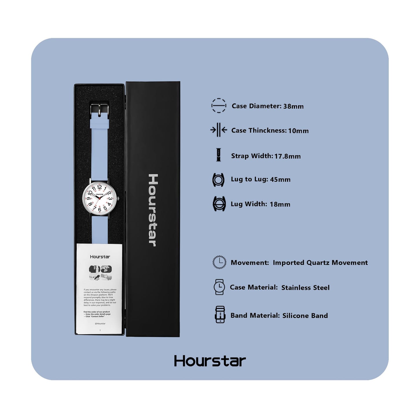 Women's Analog Nurse Watch with Second Hand for Nursing, 12/24 Time, Silicone Band, Easy Read