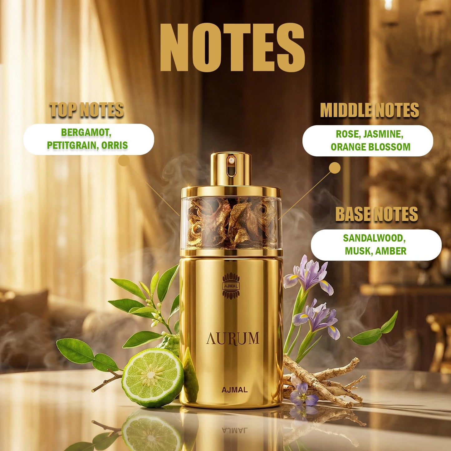 Ajmal Aurum Eau de Parfum 2.5 oz (75 ml) for Women | Fresh, Fruity & Floral Oriental Perfume with Amber, Musk & Vanilla | Long-Lasting Luxury Scent from Dubai
