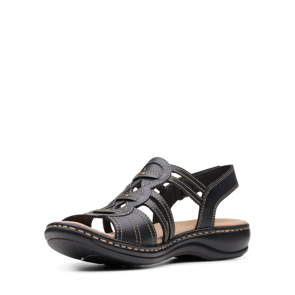 Clarks womens Leisa Janna Sandal, Black Leather, 6 USClarks womens Leisa Janna Sandal, Black Leather, 6 US
