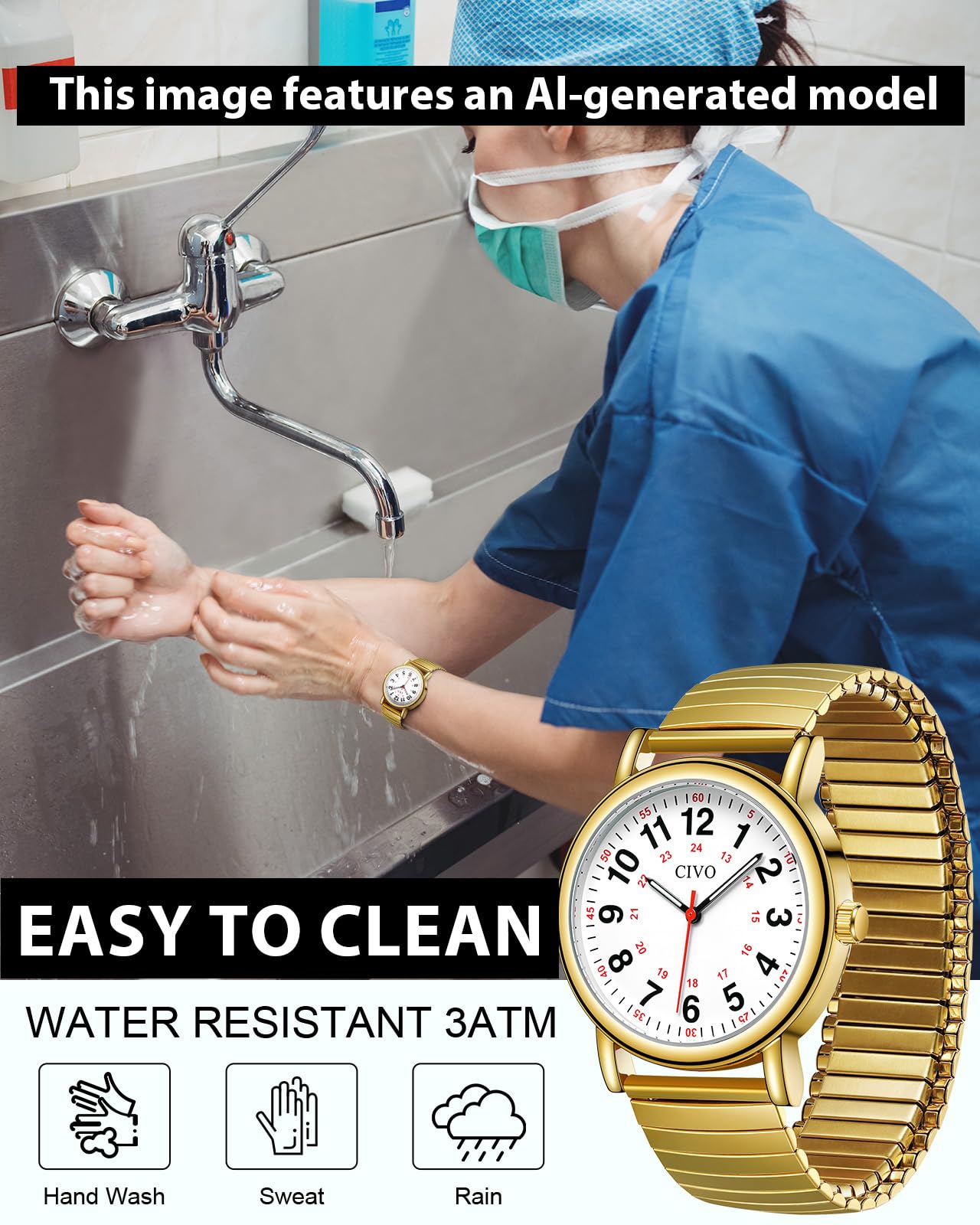 CIVO Nurse Watches for Women Men: Analog Waterproof Watch with Easy Read Dial Second Hand - Gifts for Nurses Medical Student Doctors