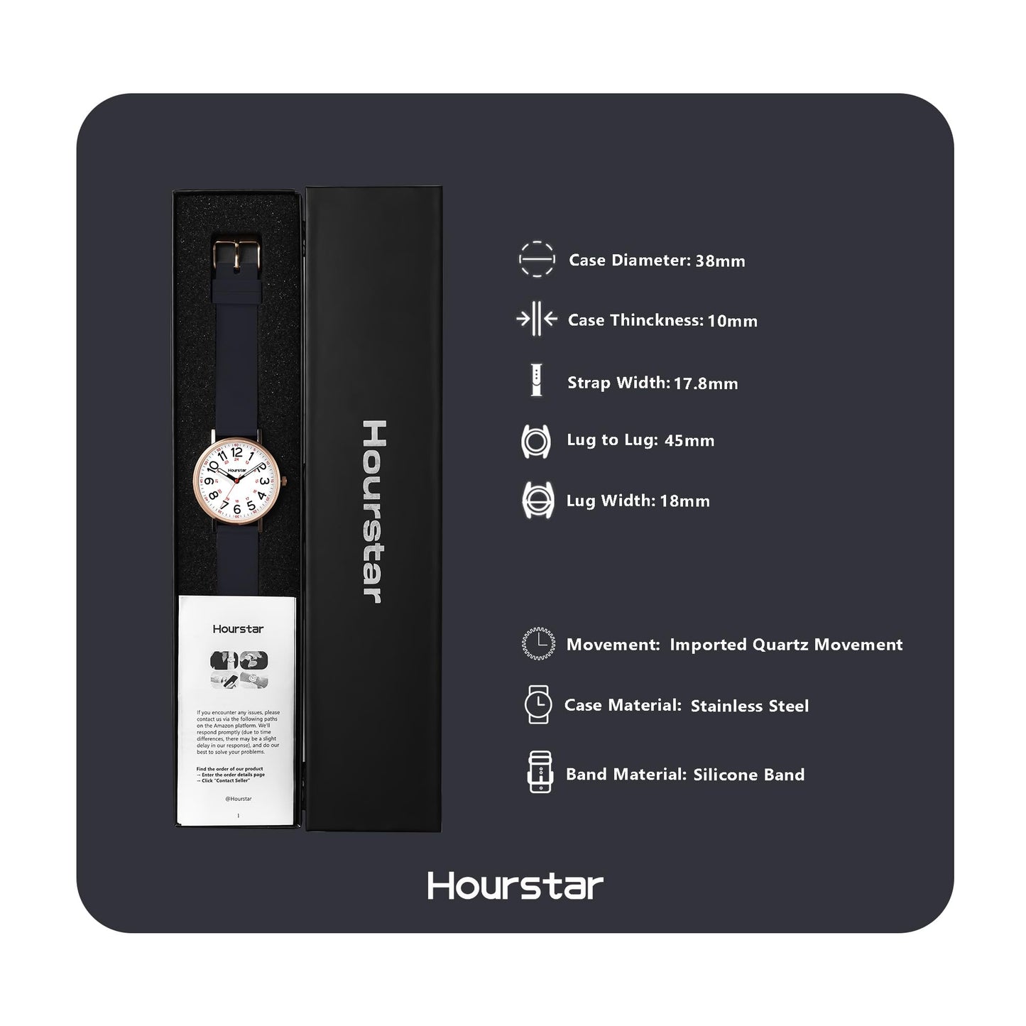 Women's Analog Nurse Watch with Second Hand for Nursing, 12/24 Time, Silicone Band, Easy Read