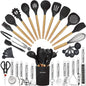 Cooking Utensils Set- 35 PCs Kitchen Utensils with Grater,Tongs, Spoon Spatula &Turner Made of Heat Resistant Food Grade Silicone and Wooden Handles Kitchen Gadgets Tools Set for Cookware