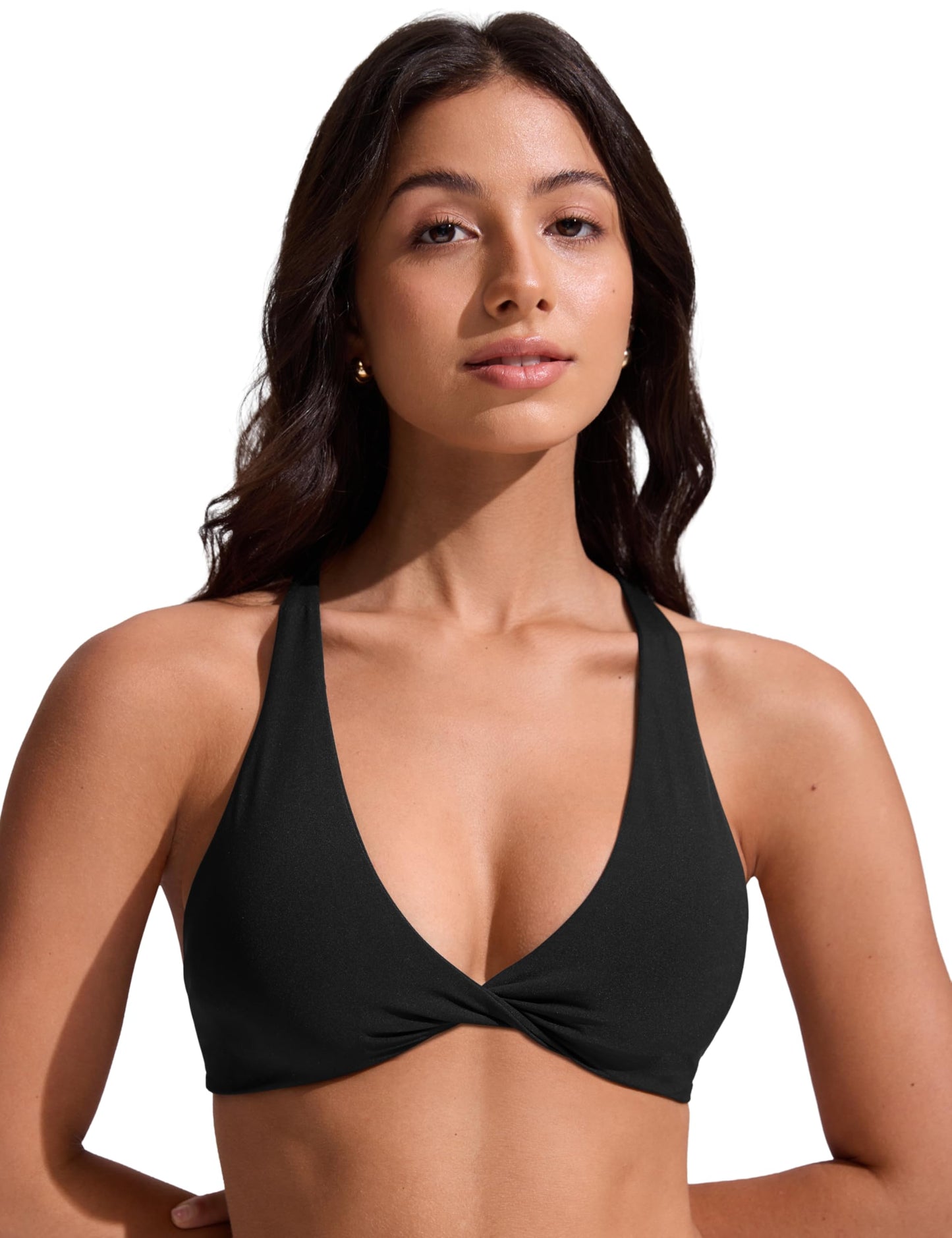 CRZ YOGA Twist Front Bikini Tops for Women - Padded V Neck Criss Cross Back Triangle Sexy Swim Bathing Suit Fuchsia Medium