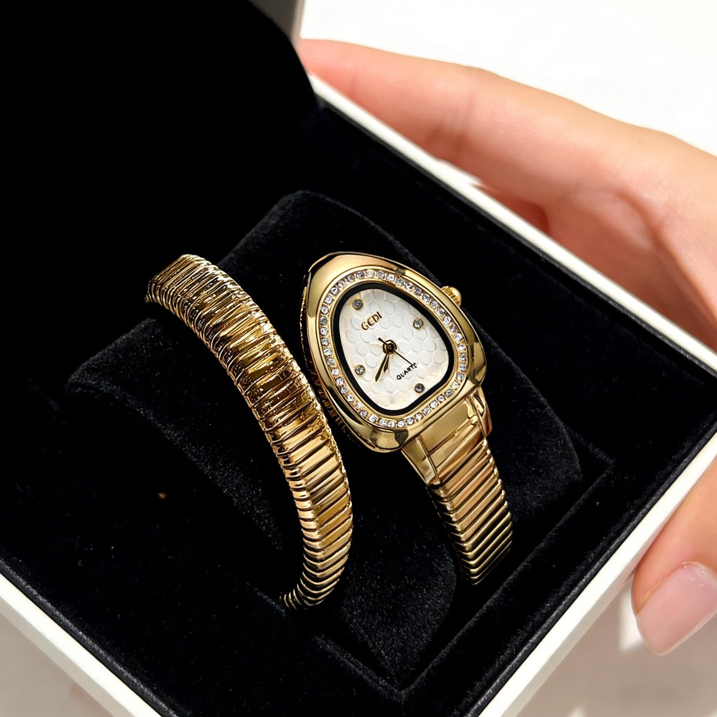 Gosasa Snake Bracelet Watch for Women, Elegant Wrap Around Bangle Wristwatch, Fashion Jewelry Style Quartz Watch, Adjustable Cuff Serpenti Watch for Dress & Gift